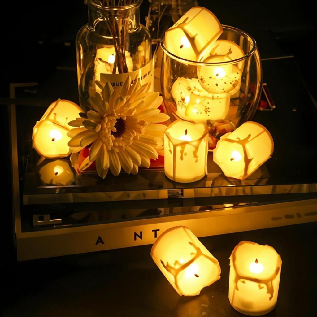 Flameless Led Tea Lights Candle Battery Operated Black Wick Candle Drips Candle Light for Halloween Thanksgiving Christmas Decor