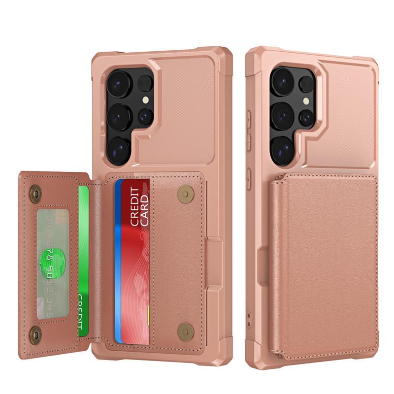 

Magnetic Crossbody Phone Case with Card Slot for Samsung S24 Ultra/Plus - Leather Texture Protective Cover S24 Plus рожевий колір золота