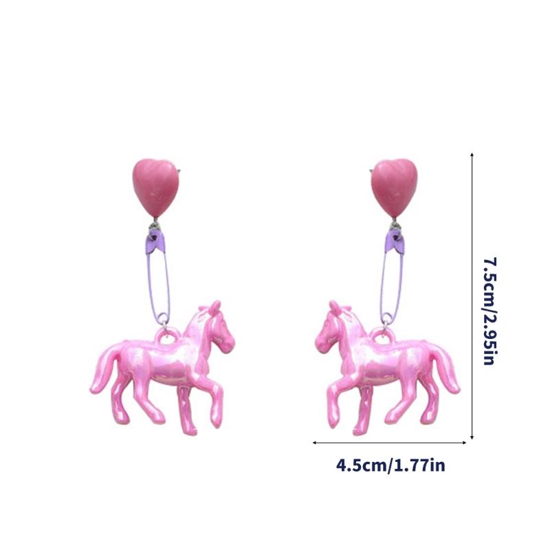 Charm Horse Heart Earrings Long Dangle Earrings Resin Texture Sweet Style Earrings for a Distinctive Fashion Statement