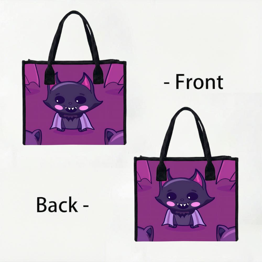 Cute Purple Bat Print Tote Bag Fashionable Casual Large Capacity Daily Handbag for Outdoor Shopping