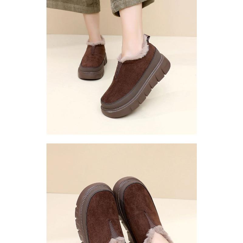 Women's Suede Winter Snow Boots Slip-On, Faux Fur Lined Warm Ankle Booties, Water-Resistant Casual Comfort Shoes Non-Slip Sole