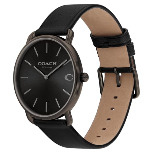 Authentic COACH Elliott Men's Watch 14602719, 41mm, Gray with Black Sunray Dial and Leather Strap