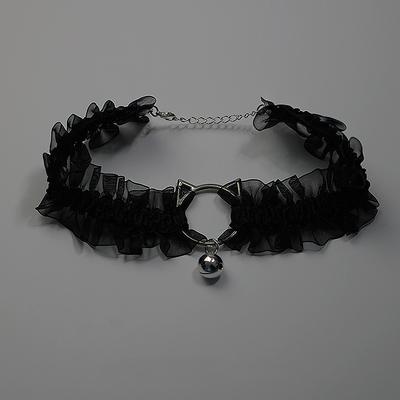 Colier Lolita cu guler pentru femei, tip clopoțel și pisică, din dantelă, tip cravată, pentru claviculă, accesorii anime