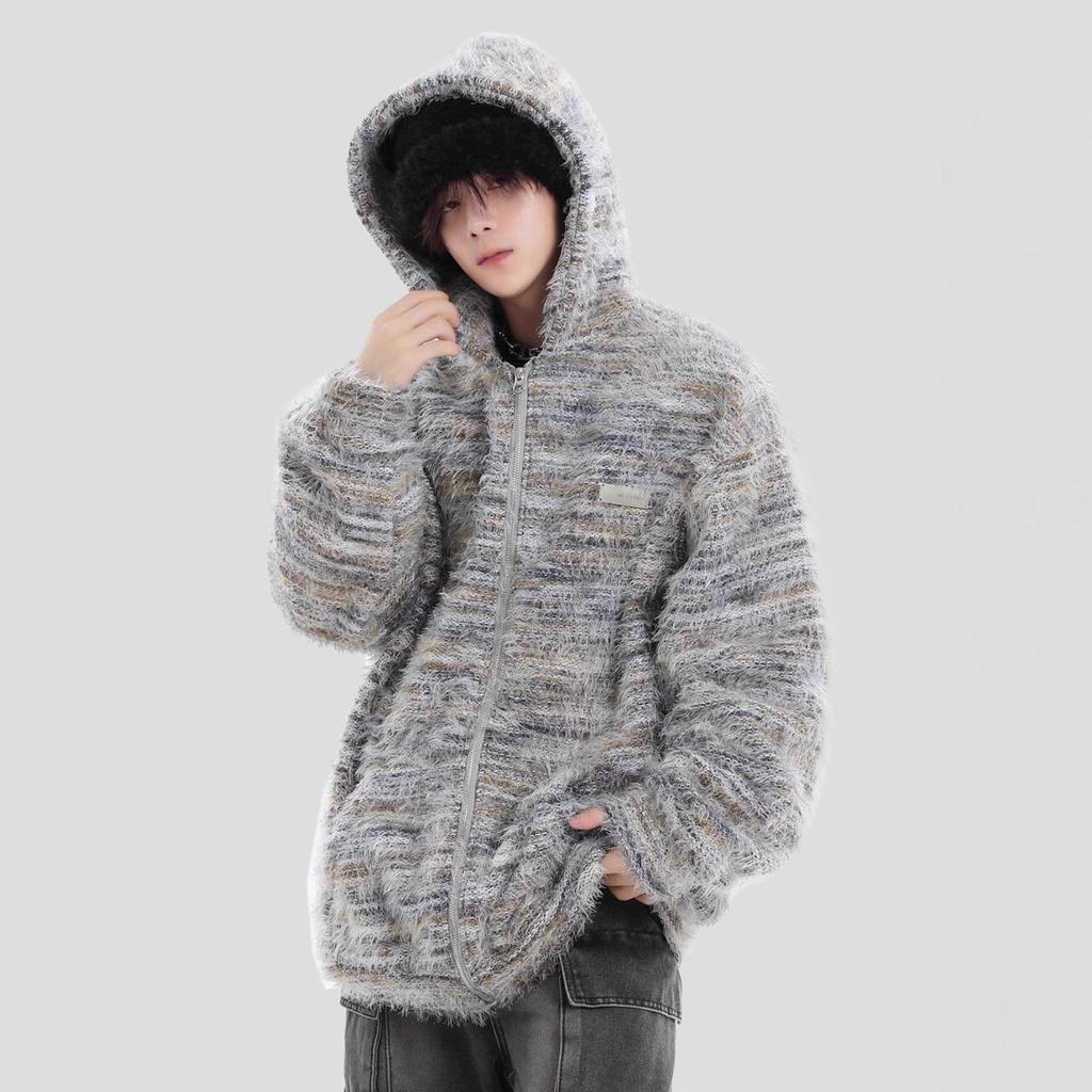 Women's Autumn/Winter Striped Hooded Sweater Coat - Loose Casual Knit Cardigan