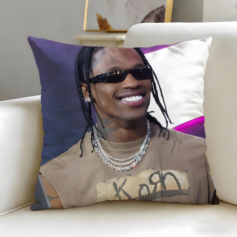 popular rapper Travis Scott Cushion Cover Soft & Easy-Wash Pillow Case – Versatile for Couch, Bed, Travel and Office