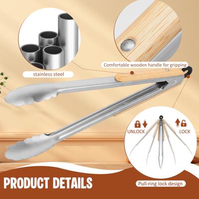 Stainless Steel Barbecue Food Tongs with Wavy Edges Strong Heat Resistance Ergonomic Handle Kitchen Cooking Tongs
