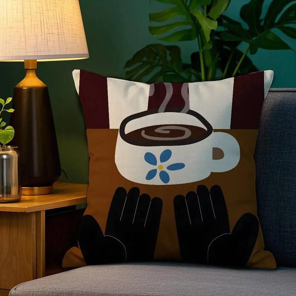 Creative Coffee Illustration Pillow Case Plush Fabric Soft Double Sided Print Home Sofa High Quality Cushion Cover Throw