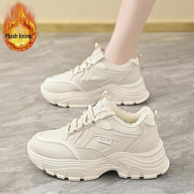 2025 Winter Women's Korean-Style Fleece-lined Dad Sneakers - Versatile Thick-Soled Warm Casual Shoes