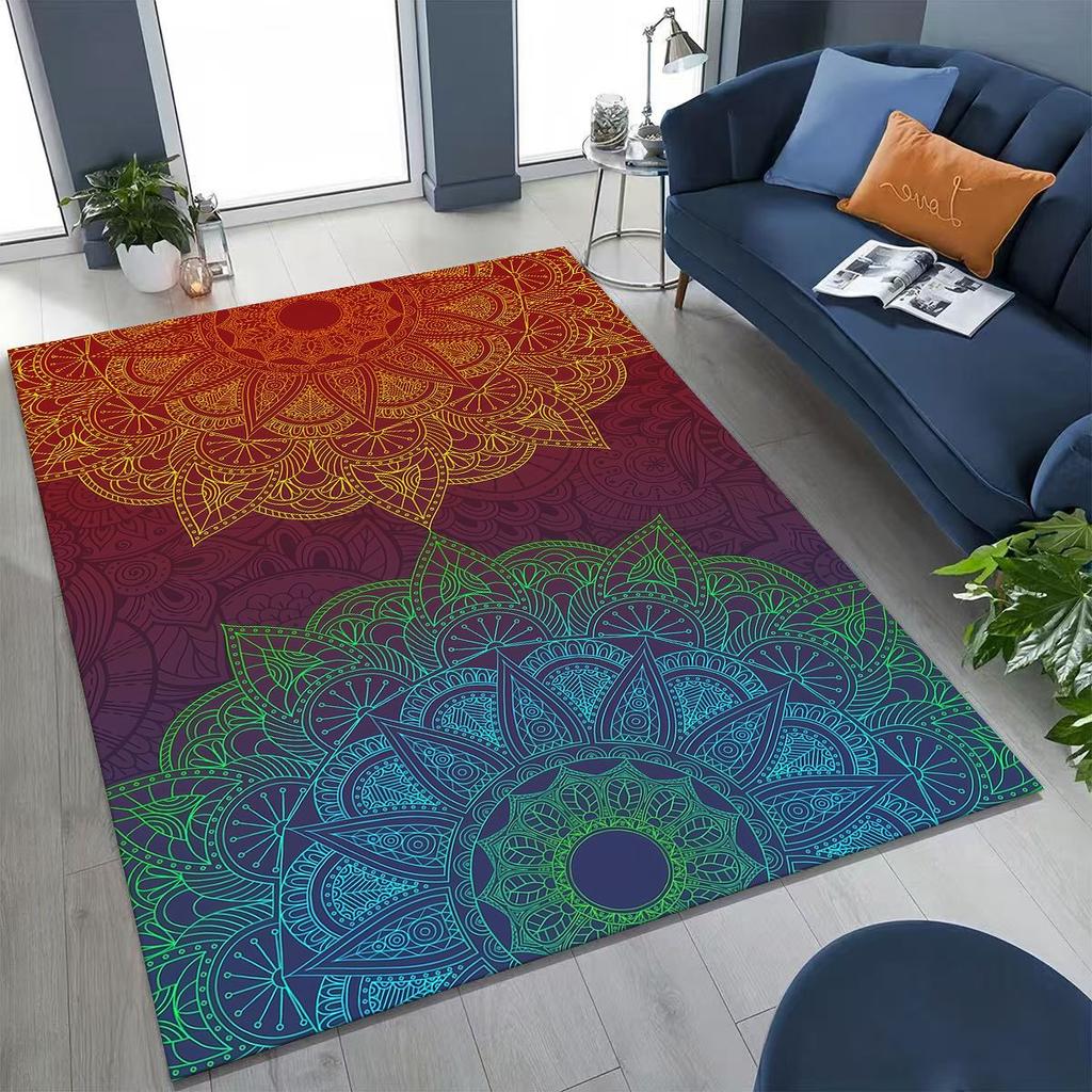2026 Rainbow Mandala Flower Chakras Yoga Bohemia Art Rug for Bedroom Living Room Sofa Home Doormat Decor,Kid Non-slip Floor Mat