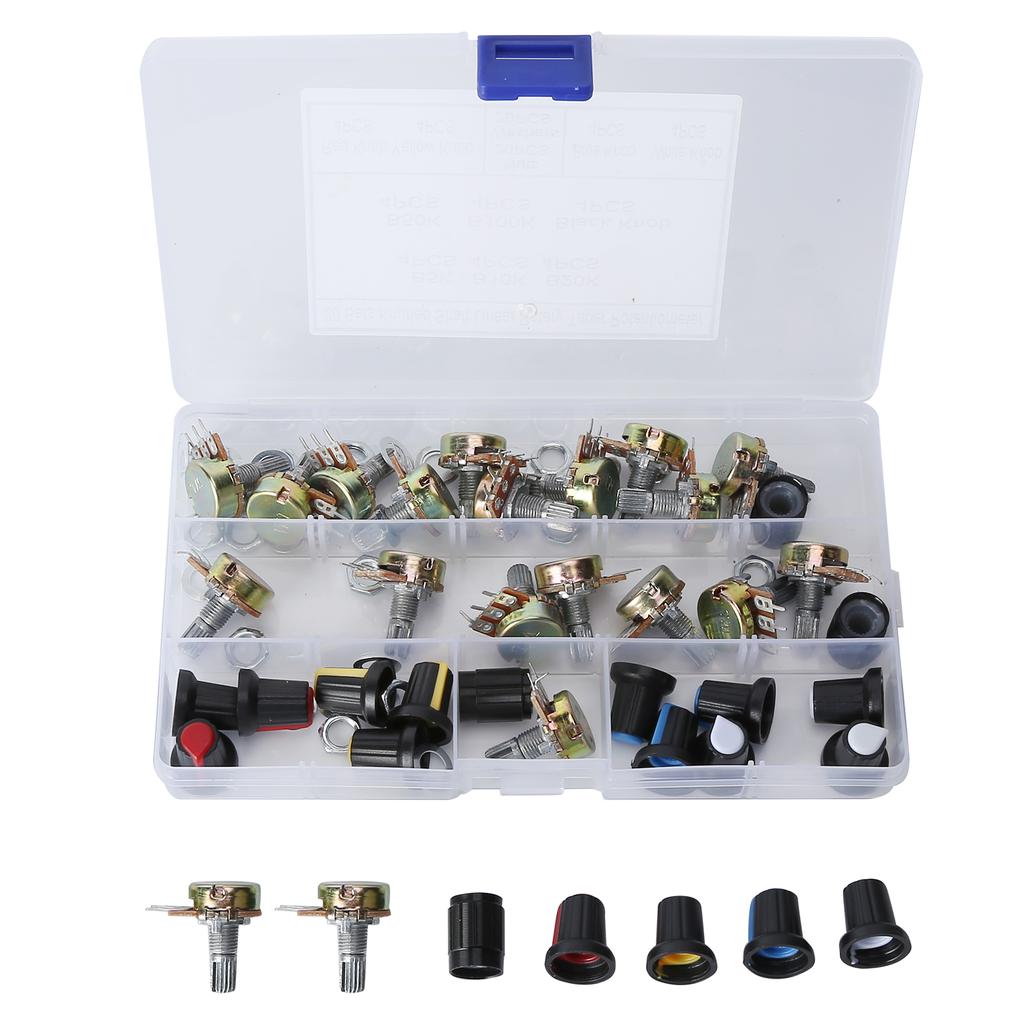 80Pcs Potentiometer B5K B10K B20K B50K B100K Linear Taper Set Kit with Knob for Audio Control
