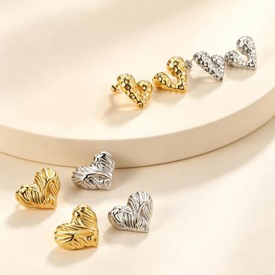 Fashion Jewelry Love Stud Earrings Creative Irregular Folds Texture Heart Earrings Stainless Steel Gold Plated Earrings