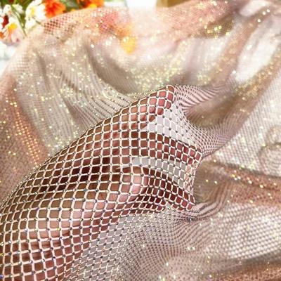 Tessuto a Rete Elastica con Diamanti Colore AB di Lusso per Gonne Formali e Abbigliamento