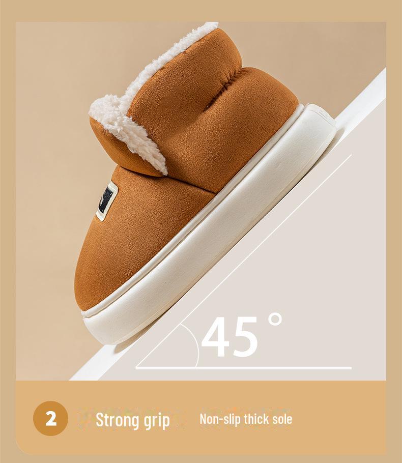 Women's High-Top Velvet-Lined Cotton Slippers, Non-Slip, Warm, Thickened for Winter, Suitable for Indoor & Outdoor Use