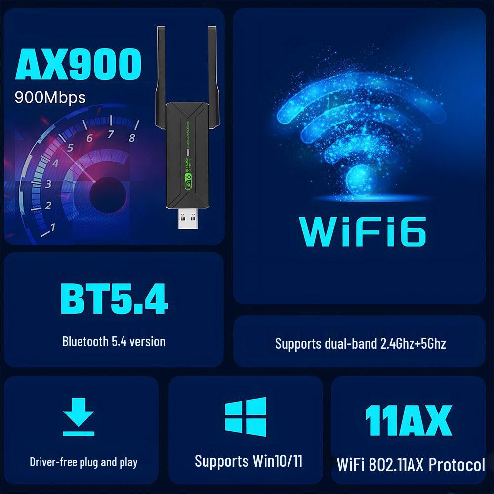 AX900M WiFi 6 Dual-Band 5G Network Card with Bluetooth 5.4 for Desktop
