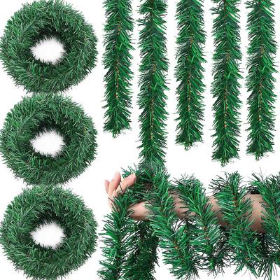 5.5m Pine Christmas Garland Decorative Green Artificial Xmas Tree Rattan Banner Party Plastic Pendant Tinsel Hanging Decoration