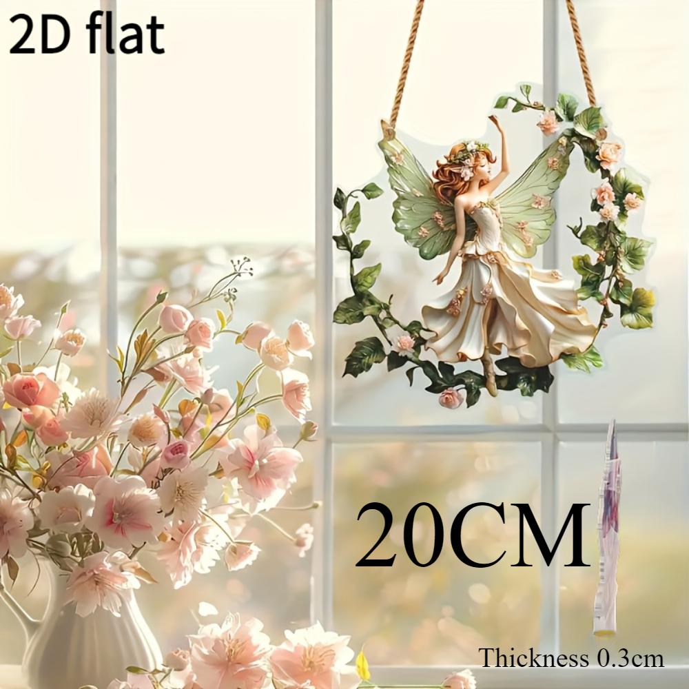 Coroniță de Crăciun boemă plată 2D, pandantiv cu luminițe de zână, design rafinat cu flori și zâne, decorațiune de sărbători pentru grădinărit acasă, cadoul perfect