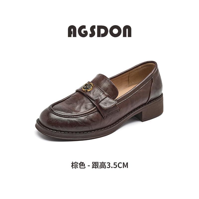 Augustine black loafers women's 2025 new spring and summer platform camellia British style retro small leather shoes