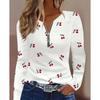 Autumn and winter zipper V-neck long-sleeved love cute printed casual tops women's shirts fashion loose shirts tops for women