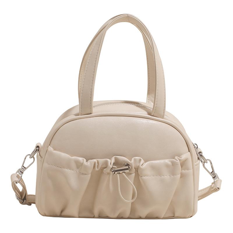 2025 New Western-style Pleated Solid Color Large Capacity Handbag Simple Shoulder Bag Retro Crossbody Bag