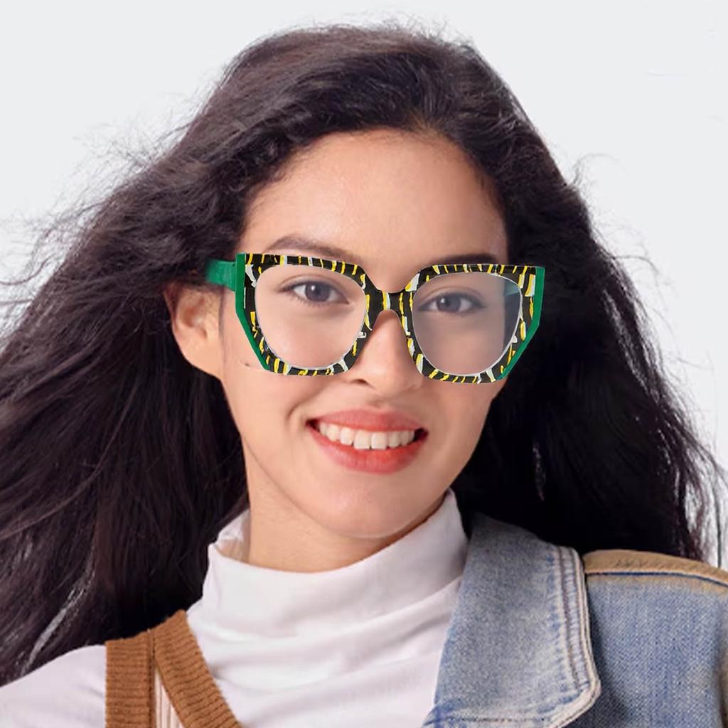 Anti-Blaulicht Farbe Floral Große Rahmenbrille Europäische und Amerikanische Modische Spleißfarbe Kollision Polygon Flachspiegel