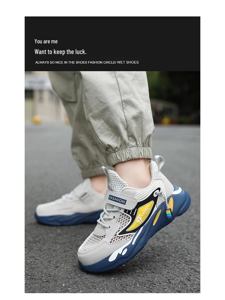 Summer 2025 Boys' Mesh Sports Shoes - Lightweight, Breathable, Soft Sole, Hollow Design for Medium To Large Children