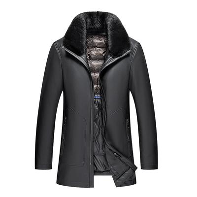 Winter New  Genuine Leather Jacket for Middle-aged Men, High-end Sheepskin Down Liner, Removable Jacket, Mid-length