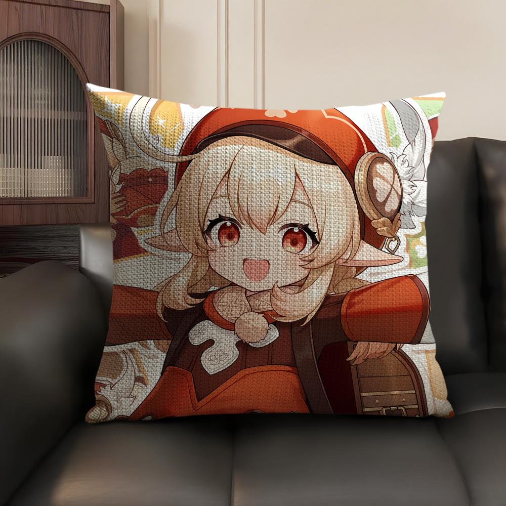 Klee Cute Genshin Impact Cushion Cover Natural Linen Organic Fabric DoubleSided Printing Sofa Home Decor Gift Pillow Case