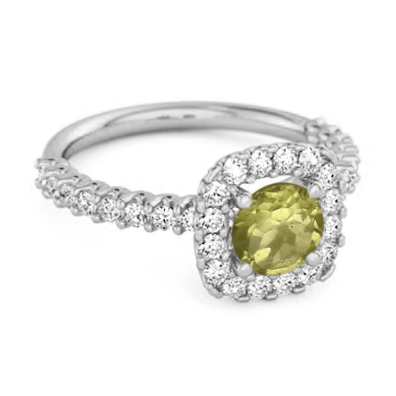 Peridot Round Cushion Halo Ring –  Sterling Silver