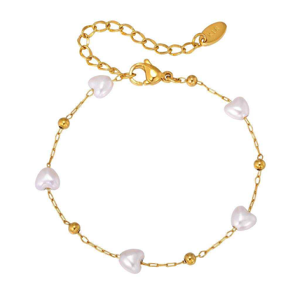Baroque Irregular Pearl Necklace Stainless Steel Round Bead Heart Imitation Pearl Bracelet 18K Gold Nc-2159