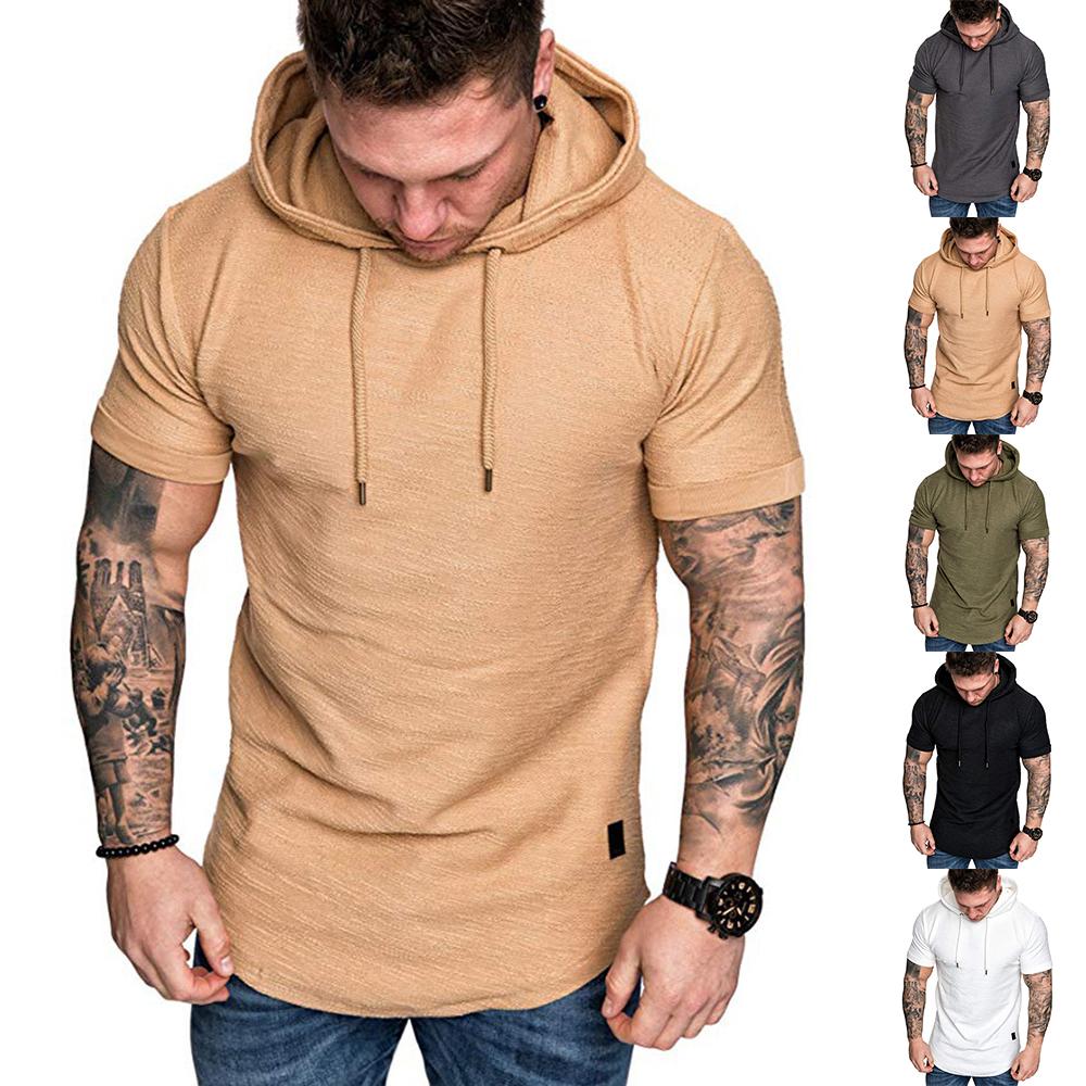 

Мужские толстовки с капюшоном и короткими рукавами, спортивный тренажерный зал, облегающие топы, блузка