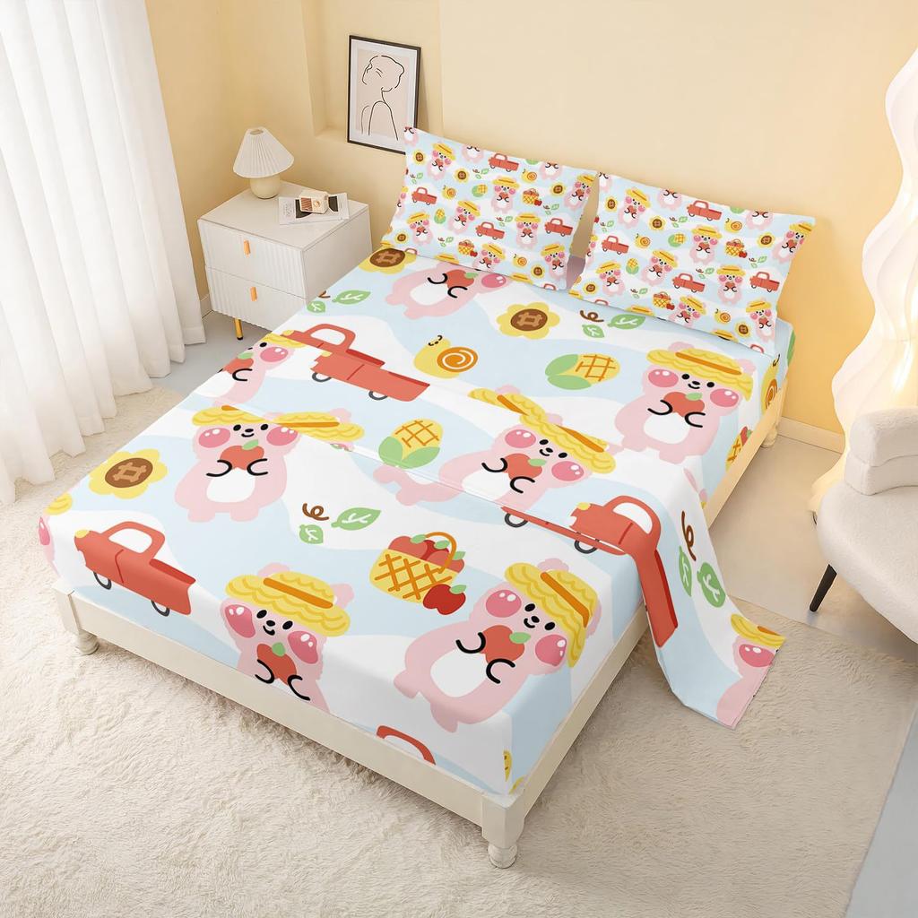 Cute Cartoon Bear Pattern Bed Hat Four-Piece Bedding Set Bedroom Dormitory Bedding Decoration