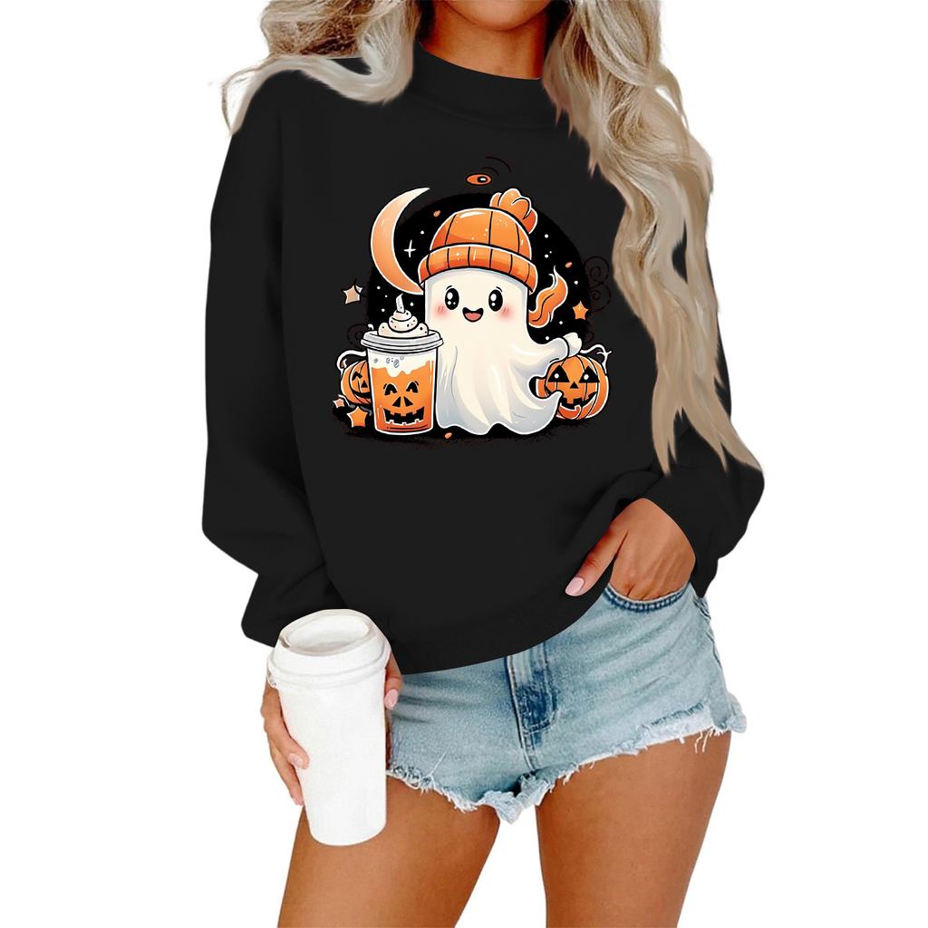 Women's Casual Fashion Round Neck Long Sleeve Halloween Printed Sweatshirt