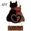 Farmhouse Style Wall Ornament Wooden Hanging Welcome Sign for Front Door, Romantic Cat Couple Decor Home Pendant, Rustic Outdoor Porch Entryway