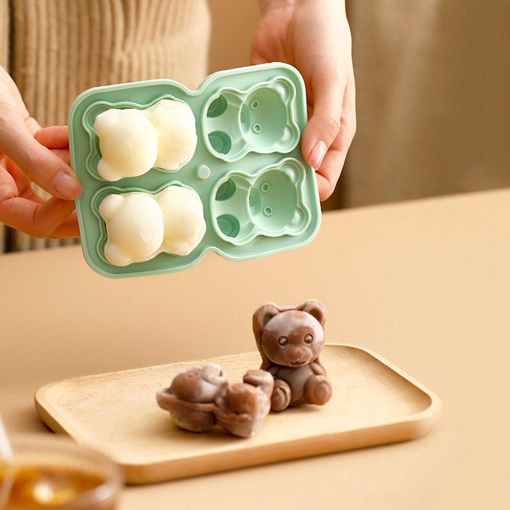 Silicone World DIY 4/2 Cute Bears Shape Ice Cube Silicone Mold Ice Grid Home Kitchen Ice Cream Molds Ice Ball Ice Making Box