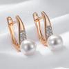 Fashion Pearl Long Drop Earrings For Women  Rose Gold  Color Mix With White Natural Zircon Daily Fine Jewelry