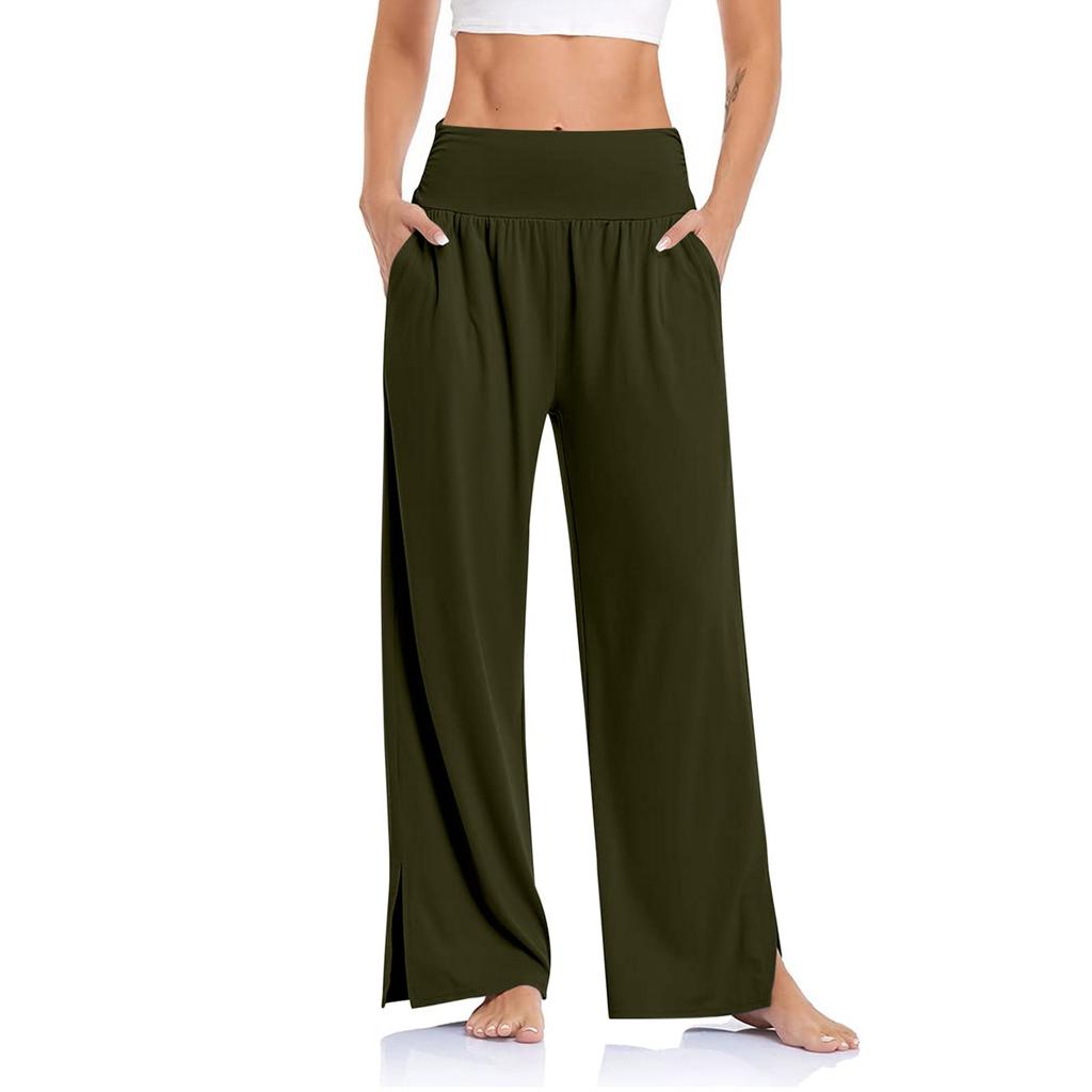 Women's Fashion Loose Sport Solid Yoga Elasticity Wide Leg Pants With Pockets