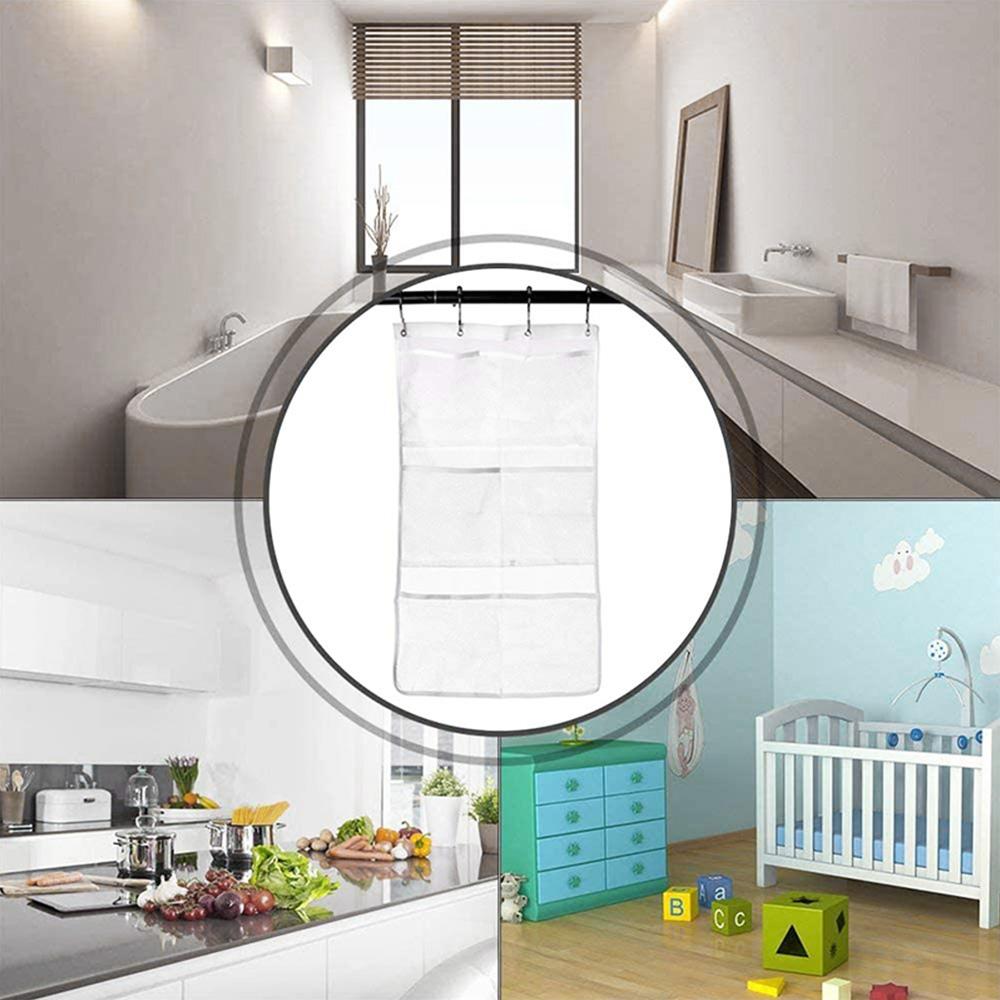Shower Organizer with Quick Drying Mesh Shower Shower Caddy Hanging Bathroom Curtains Organizer 6 Pockets  To Hold Shampoo, Soap