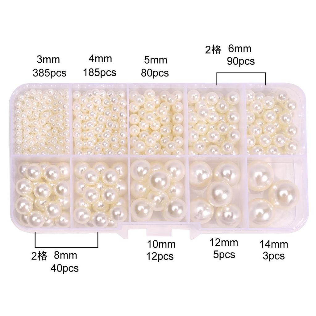 10 Cells ABS Imitation Pearl Beads, 3-14mm Mixed Sizes for DIY Bracelet Necklace