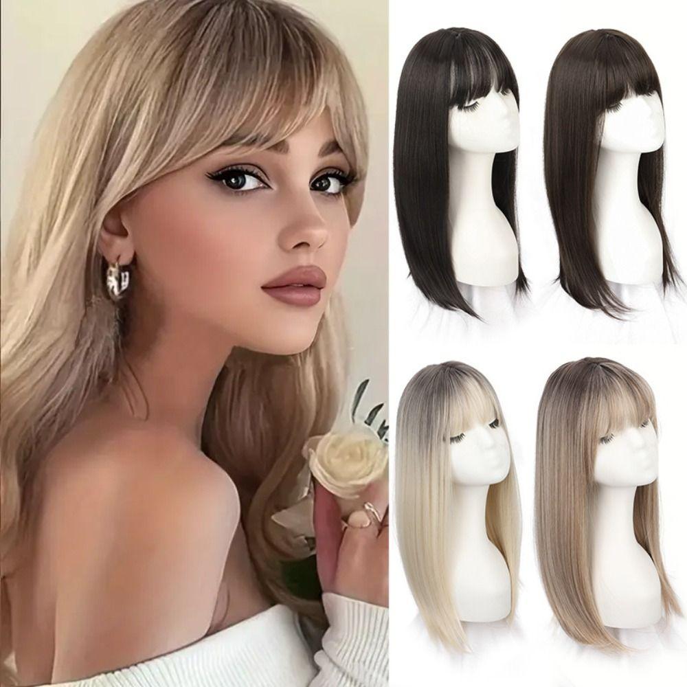 Ombre Blonde Long Straight Hair Toppers Synthetic Fringe Hair Pieces Cover White Hair & Hairline