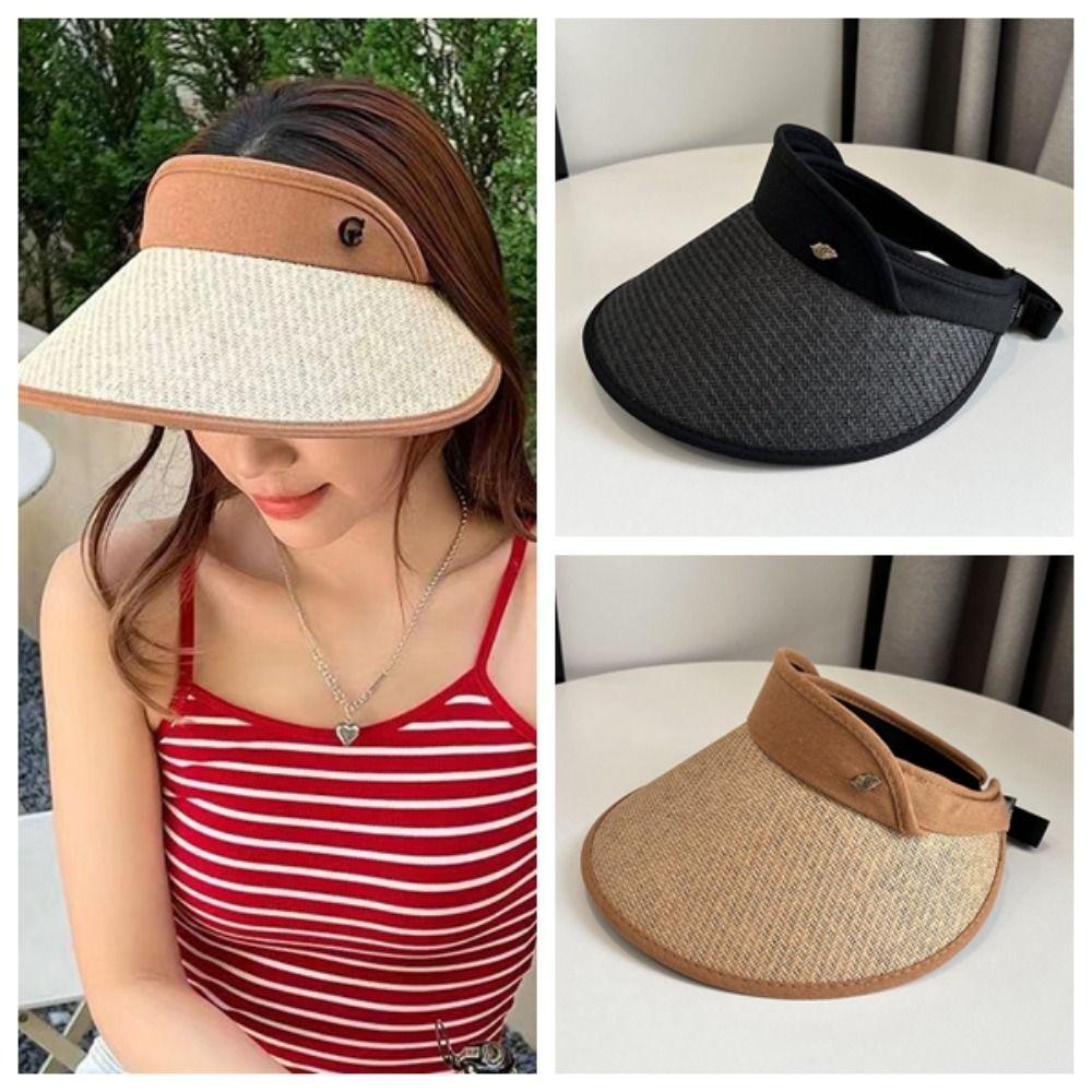 

Large Brim Empty Top Cap UV Protection Sunscreen Hat Simple Straw Hats Holiday