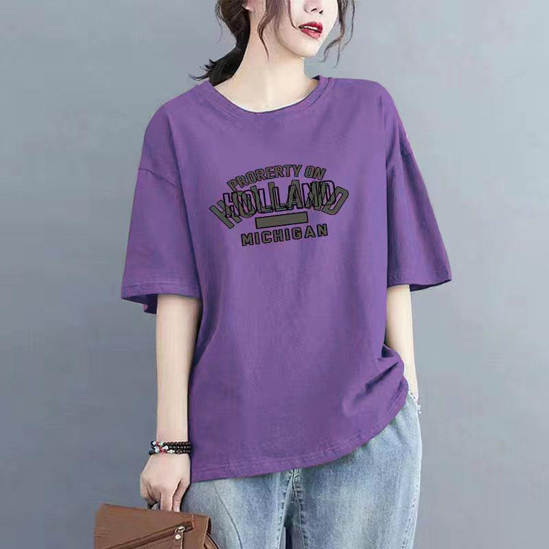Women's Summer Round Neck Loose Short Sleeved T-shirt Printed Loose Commuting Top