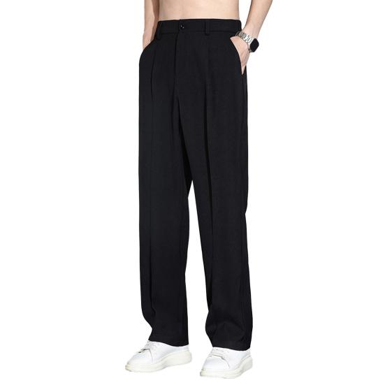 Männer Eis Seide Casual Lange Hosen Elastische Taille Knöpfe Fliegen Taschen Gerade Breites Bein Drapierte Dünne Business-Hose
