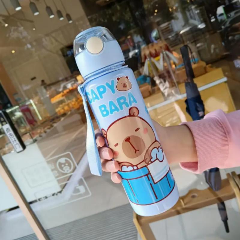 700ml Capybara Cute Water Bottle Large Capacity Sports Water Bottle with Straw & Handle Kawaii Water Cup for Outdoor Activities