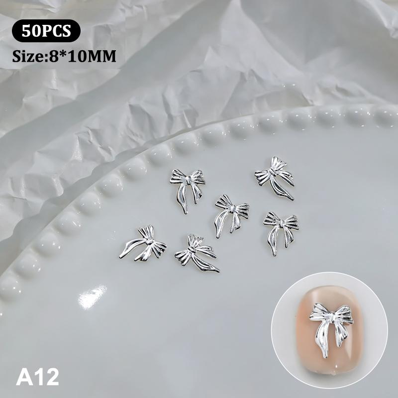 

50 шт. металлический сплав бант украшения для ногтей серебряные золотые подвески для ногтей DIY маникюрный дизайн ювелирные изделия аксессуары инструменты