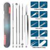 5pcs Durable Stainless Steel Curved Tweezers Blackhead Comedone Extractor Pimple Remover for Daily Beauty Use