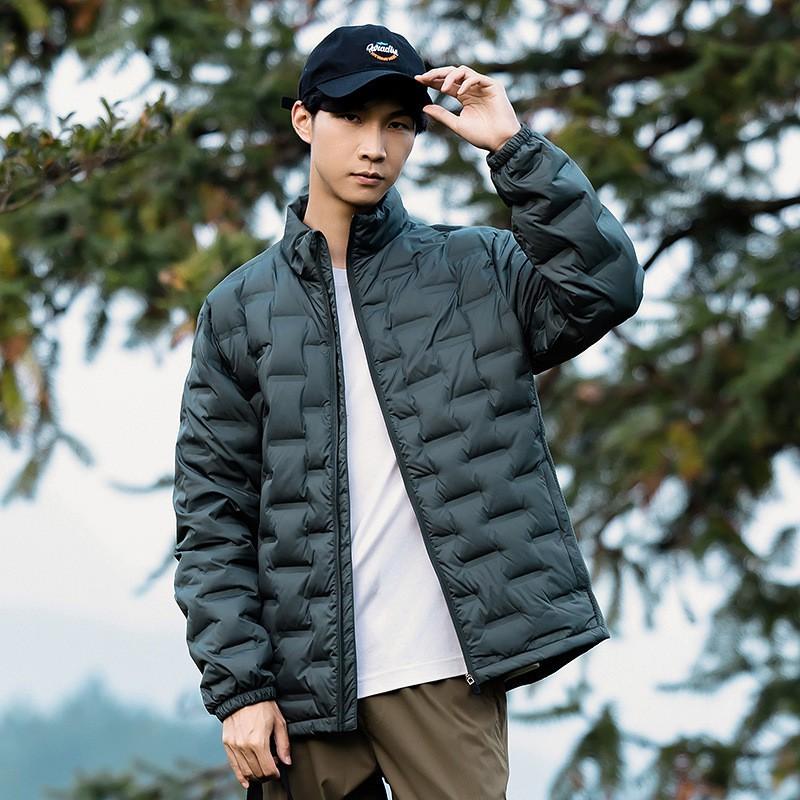 Mens Winter Down Jacket 90% White Duck Lightweight Warm Windproof Stand Collar Hooded Business Casual