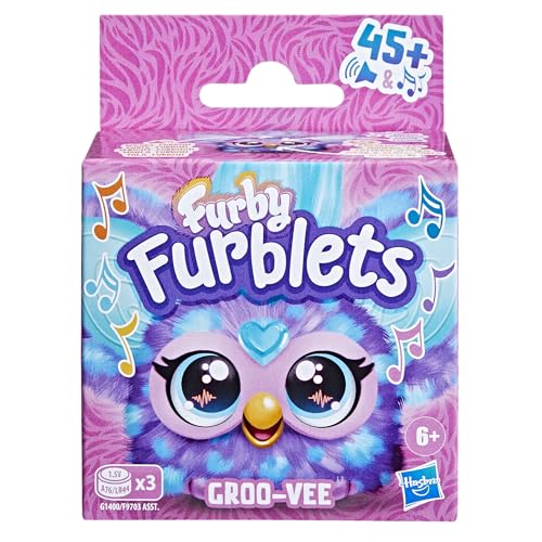 Hasbro Furby Furblets Groovy Mini Friends, 45+ sounds, Furby language only, electric stuffed toy, for ages 6 and up, Purple G1400, Authentic