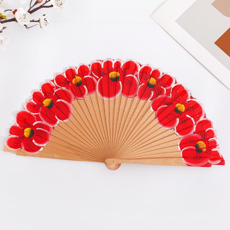 

Portable Wooden Folding Fan Handheld for Dancing Wedding Party Gift Home Decoration and Stage Performance Use червоний