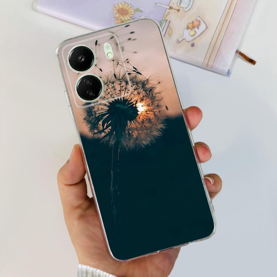 For Xiaomi POCO C65 Case Transparent Silicone Soft TPU Phone Cover For Xiaomi Mi Poco C65 Protective Bumper PocoC65 Flower Funda