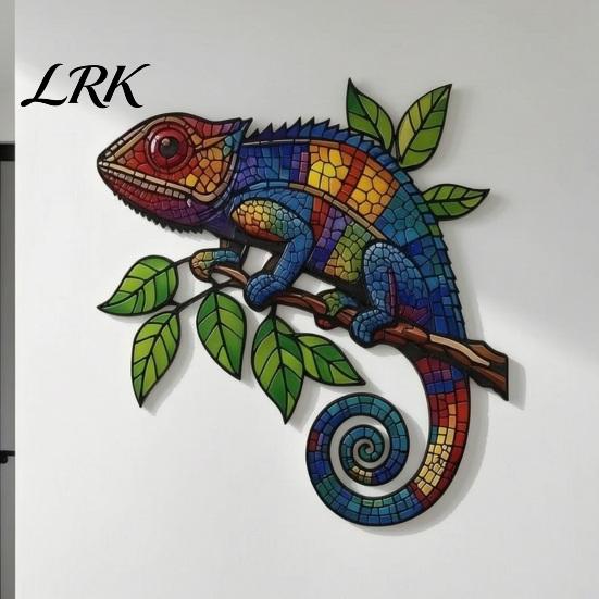 Dekorative Eisen-Wandskulptur Metall-Eidechsen-Dekoration, Chamäleon-Kunst-Hängeskulptur, Mehrfarbige Mosaik-Hofzaun-Dekoration Bemalt